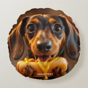 Fantasy Schattigee hond Hot Dog Rond Kussen