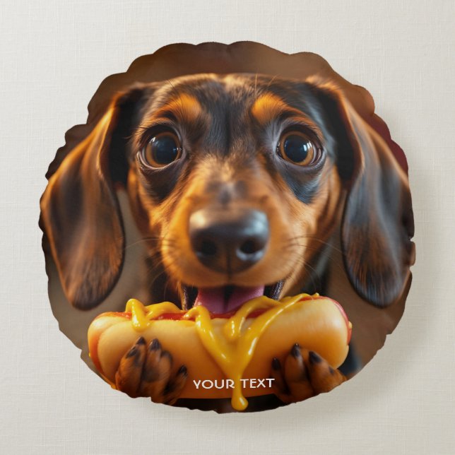 Fantasy Schattigee hond Hot Dog Rond Kussen (Voorkant)
