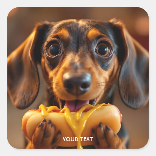 Fantasy Schattigee hond Hot Dog Vierkante Sticker (Voorkant)