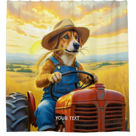Fantasy Schattigee hondentractor Straw Douchegordijn (Voorkant)