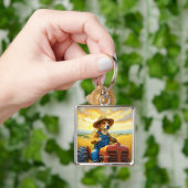 Fantasy Schattigee hondentractor Straw Sleutelhanger (Hand)