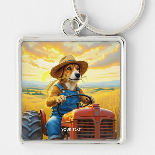 Fantasy Schattigee hondentractor Straw Sleutelhanger (Voorkant)