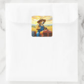 Fantasy Schattigee hondentractor Straw Vierkante Sticker (Tas)