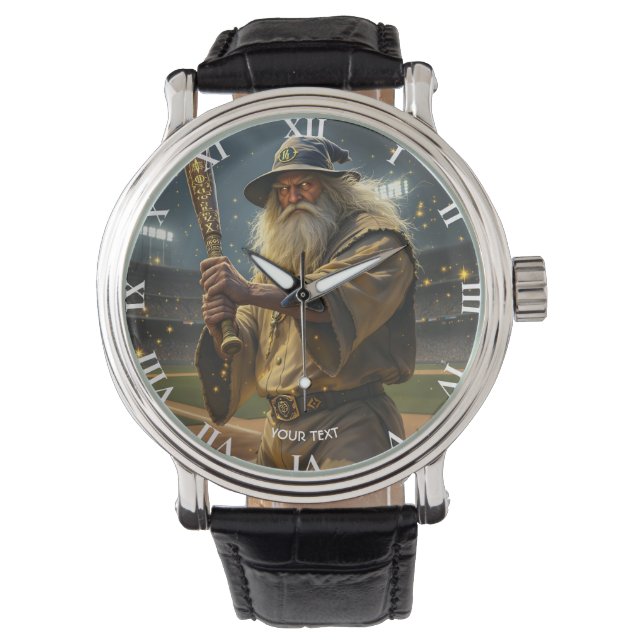 Fantasy Schattigee Honkbal Wizard Bat Horloge (Voorkant)
