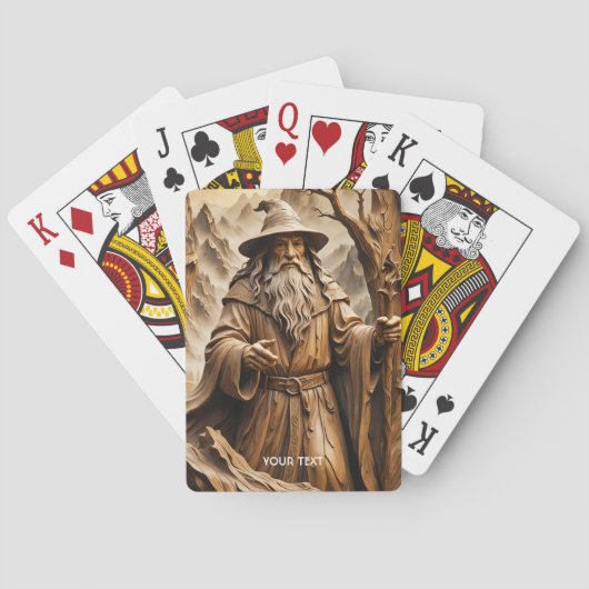 Fantasy Schattigee Houten Carving Wizard Pokerkaarten (Achterkant)