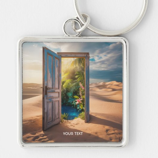 Fantasy Schattigee Houten Deurwoestijn Sleutelhanger (Voorkant)