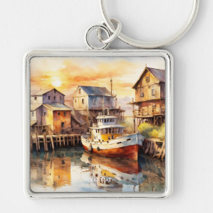 Fantasy Schattigee Houten Gevist Trawler Sleutelhanger