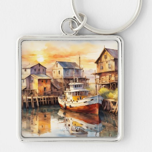 Fantasy Schattigee Houten Gevist Trawler Sleutelhanger (Voorkant)