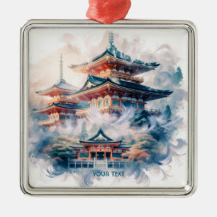 Fantasy Schattigee Japanse Tempel Waterverf Metalen Ornament