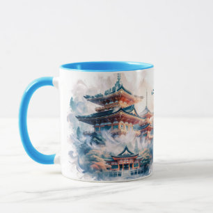 Fantasy Schattigee Japanse Tempel Waterverf Mok