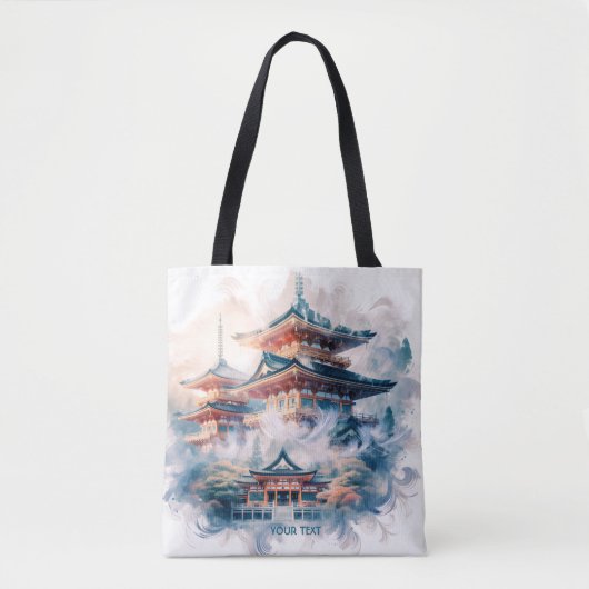 Fantasy Schattigee Japanse Tempel Waterverf Tote Bag (Voorkant)