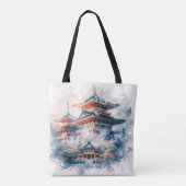 Fantasy Schattigee Japanse Tempel Waterverf Tote Bag (Achterkant)