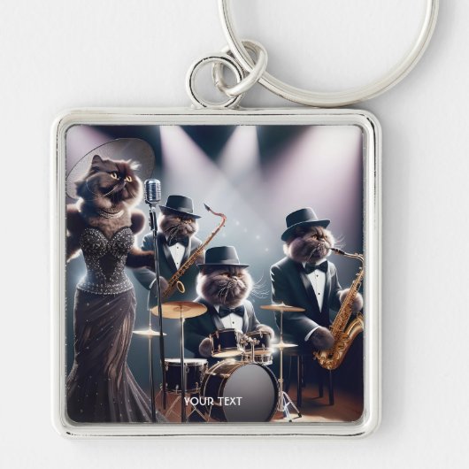 Fantasy Schattigee jazzband Cats Sleutelhanger (Voorkant)