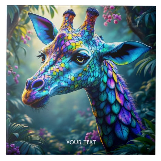 Fantasy Schattigee kameleon als Giraffe Tegeltje (Voorkant)