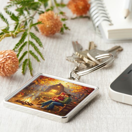 Fantasy Schattigee kampvuur datum land Sleutelhanger (Zijkant)