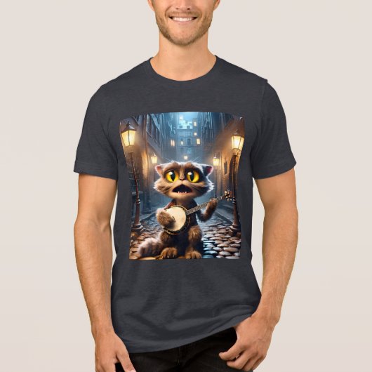 Fantasy Schattigee kat die banjo speelt Tri-Blend Shirt (Voorkant)