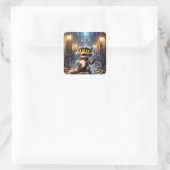Fantasy Schattigee kat die banjo speelt Vierkante Sticker (Tas)