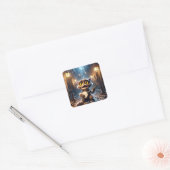 Fantasy Schattigee kat die banjo speelt Vierkante Sticker (Envelop)