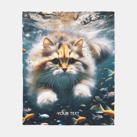 Fantasy Schattigee kat zwemmen onder water Fleece Deken (Voorkant)