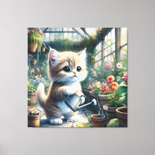 Fantasy Schattigee Kattentuin Bloemen Canvas Afdruk (Voorkant)