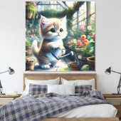 Fantasy Schattigee Kattentuin Bloemen Canvas Afdruk (Insitu (Slaapkamer))