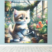 Fantasy Schattigee Kattentuin Bloemen Canvas Afdruk (Insitu (Houten vloer))