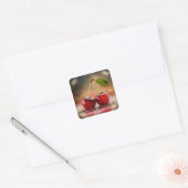 Fantasy Schattigee kersen druppels water Vierkante Sticker (Envelop)
