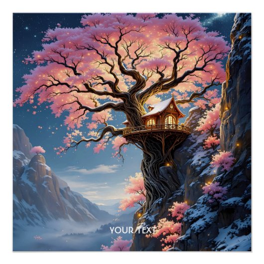 Fantasy Schattigee kersenbloesemboom Perfect Poster (Voorkant)