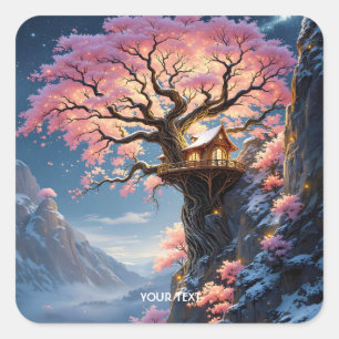 Fantasy Schattigee kersenbloesemboom Vierkante Sticker