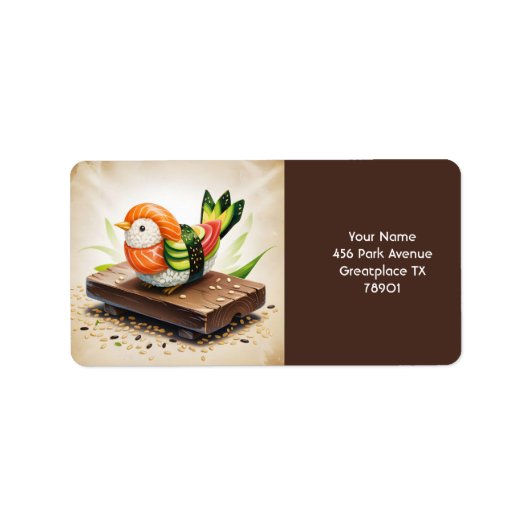 Fantasy Schattigee kleine sushi vogel Etiket (Voorkant)
