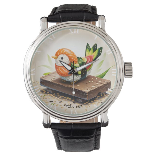 Fantasy Schattigee kleine sushi vogel Horloge (Voorkant)