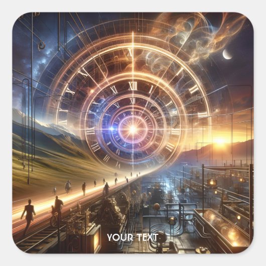 Fantasy Schattigee klok Time Way Vierkante Sticker (Voorkant)