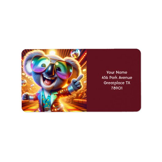 Fantasy Schattigee Koala Dancing Disco Etiket (Voorkant)