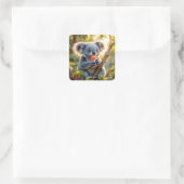 Fantasy Schattigee Koala Drinken Tree Vierkante Sticker (Tas)