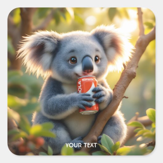 Fantasy Schattigee Koala Drinken Tree Vierkante Sticker (Voorkant)