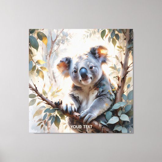 Fantasy Schattigee Koala Tree Waterverf Canvas Afdruk (Voorkant)
