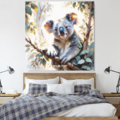 Fantasy Schattigee Koala Tree Waterverf Canvas Afdruk (Insitu (Slaapkamer))