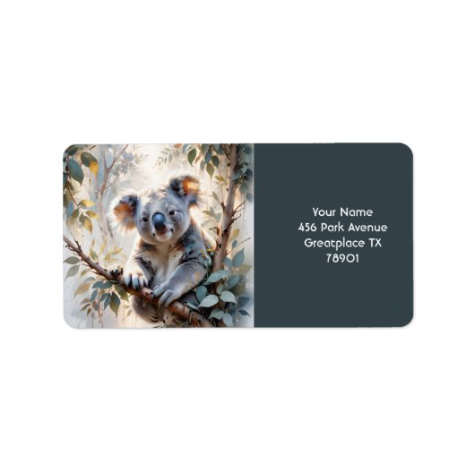 Fantasy Schattigee Koala Tree Waterverf Etiket (Voorkant)