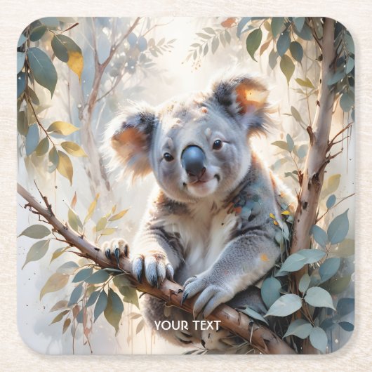 Fantasy Schattigee Koala Tree Waterverf Kartonnen Onderzetters (Voorkant)