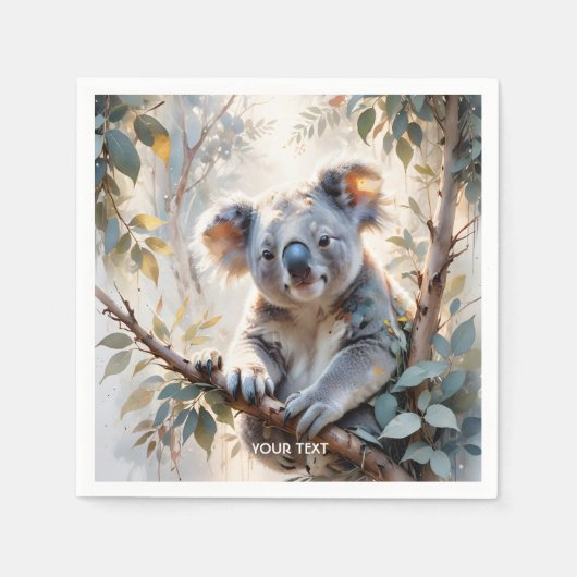 Fantasy Schattigee Koala Tree Waterverf Servet (Voorkant)