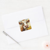 Fantasy Schattigee Koe Field Clouds Vierkante Sticker (Envelop)