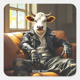 Fantasy Schattigee Koe Leather Couch Vierkante Sticker