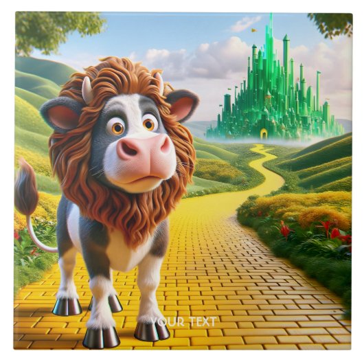 Fantasy Schattigee Koe Lion Road Tegeltje (Voorkant)