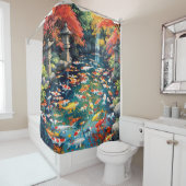 Fantasy Schattigee Koi Visvijver Douchegordijn (In situ)