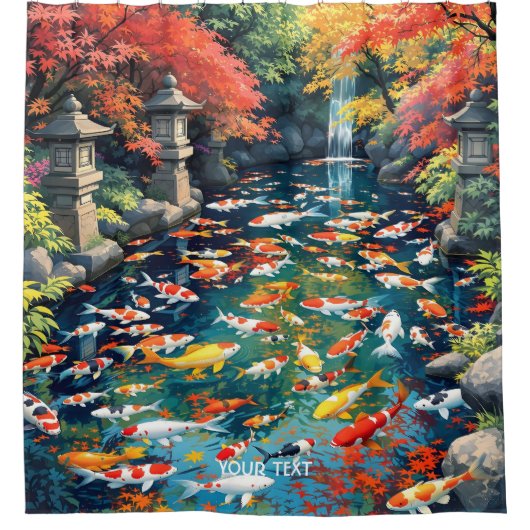 Fantasy Schattigee Koi Visvijver Douchegordijn (Voorkant)