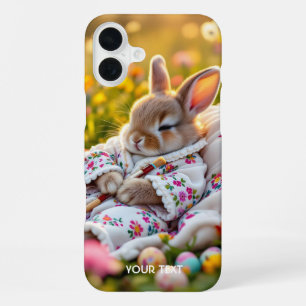 Fantasy Schattigee Konijnenschilder Bloemen iPhone 16 Plus Hoesje