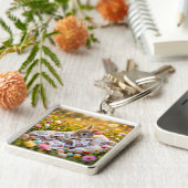 Fantasy Schattigee Konijnenschilder Bloemen Sleutelhanger (Zijkant)