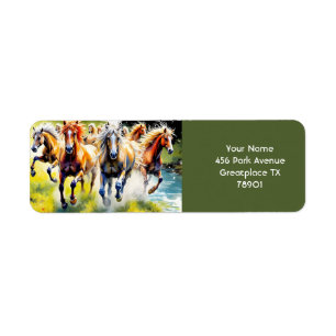 Fantasy Schattigee kudde wilde paarden Etiket