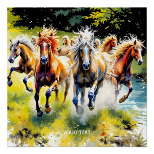 Fantasy Schattigee kudde wilde paarden Perfect Poster