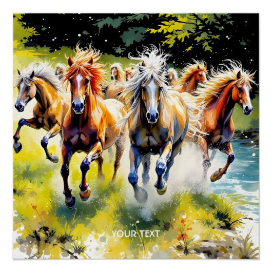 Fantasy Schattigee kudde wilde paarden Perfect Poster (Voorkant)